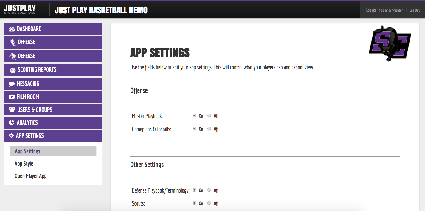 Managing App Settings in your Basketball Account Just Play Sports